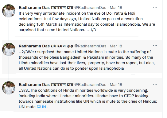 Radharaman Das Tweets on UN